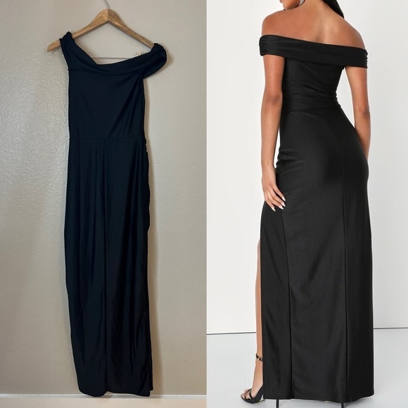 NWOT Absolute Glamour Black Off-the-Shoulder Maxi Dress - Picture 3 of 8